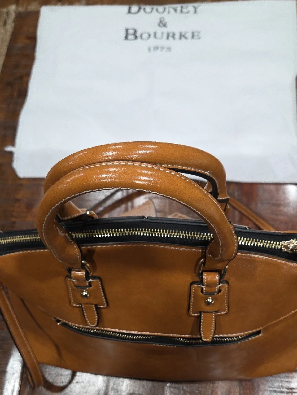 Dooney & Bourke Tan Leather Satchel with Crossbody Strap